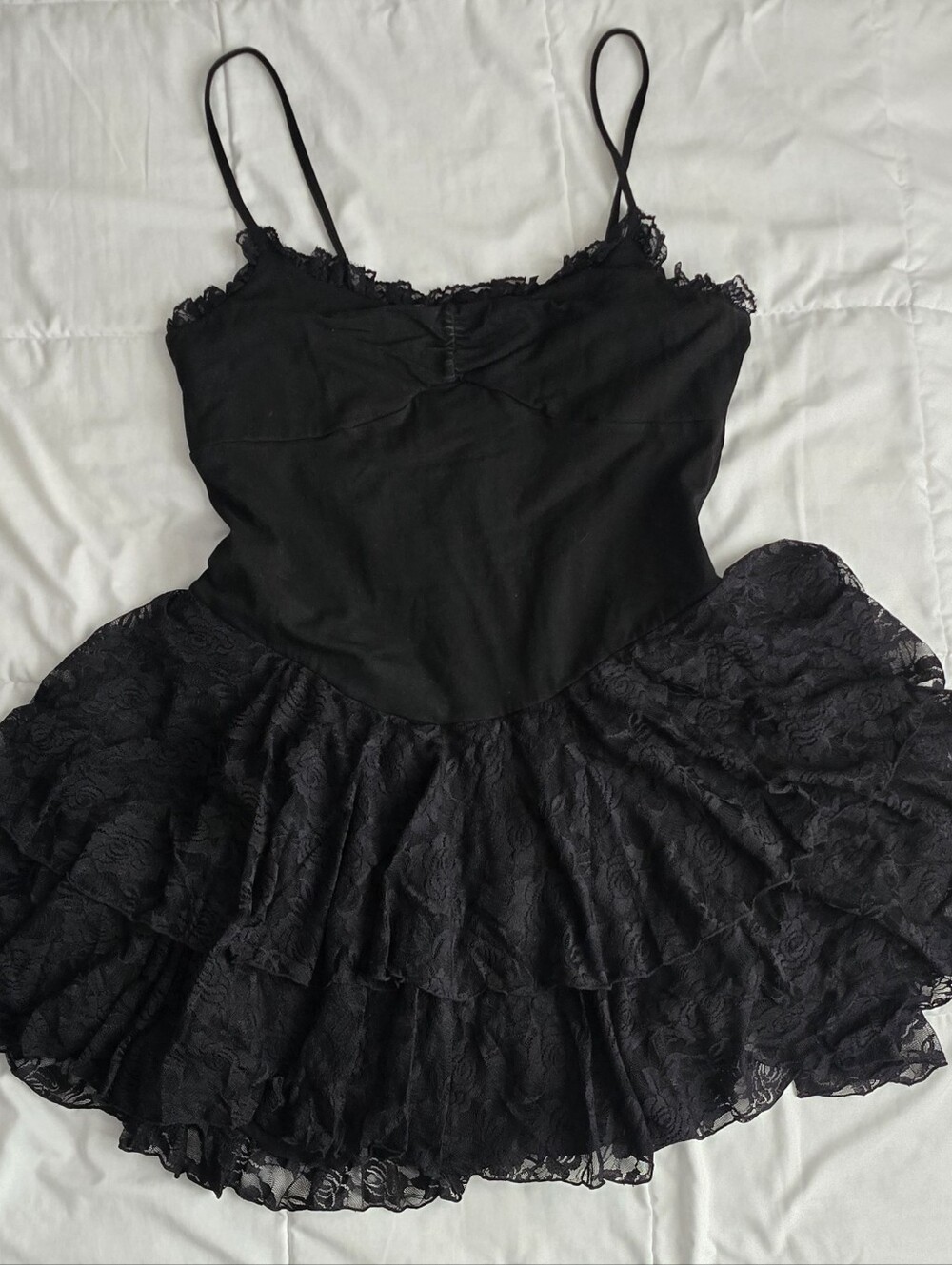 Dolls Kill Black Lace Ruffled Slip Dress